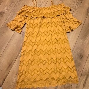 ViVI Mustard One-Shoulder Lace Ruffle Dress